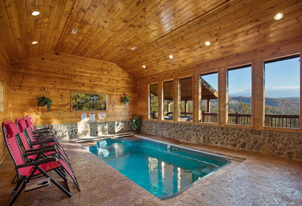 indoor pool inside of a pigeon forge cabin