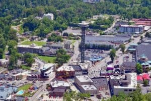 aerial view of downtown gatlinburg