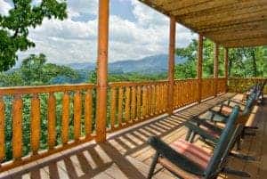 view from the deck of a pigeon forge cabin with pool access