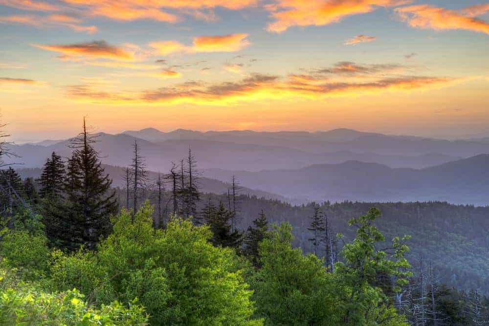 view of the smoky mountains at sunrise