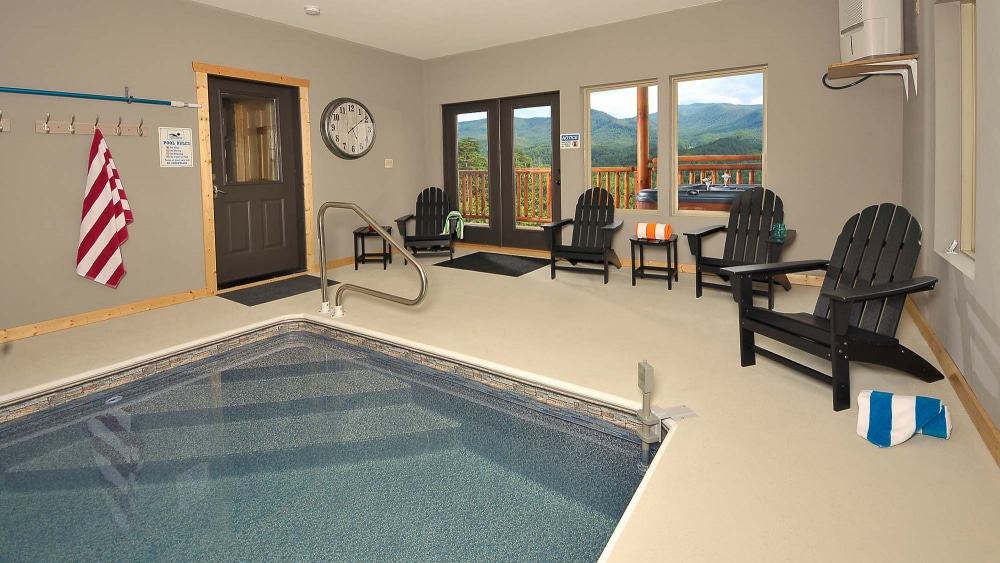 inside of a pigeon forge cabin with pool access