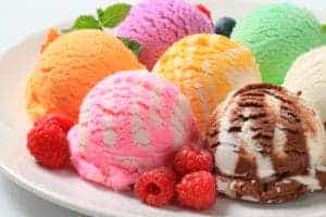 ice cream on plate with assorted flavors