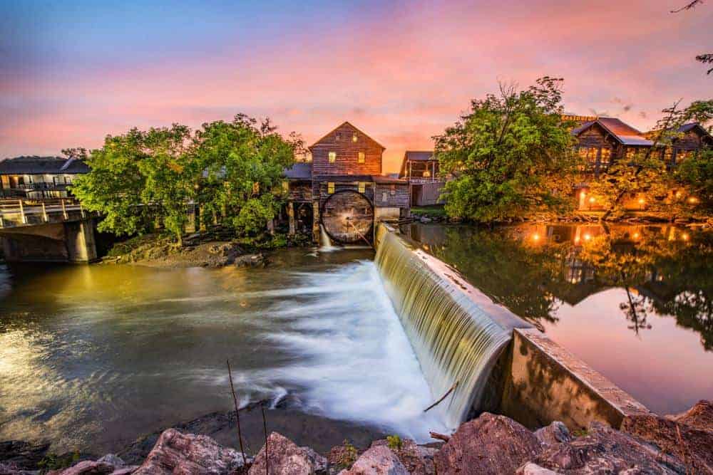 old mill in pigeon forge at sunrise