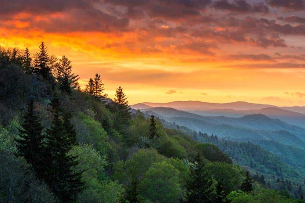 sunset in the smoky mountains