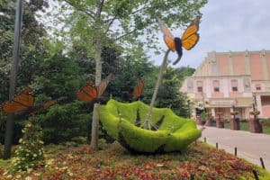butterflies and umbrella flower sculptures