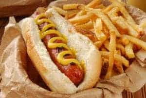 hot dog with a side of fries