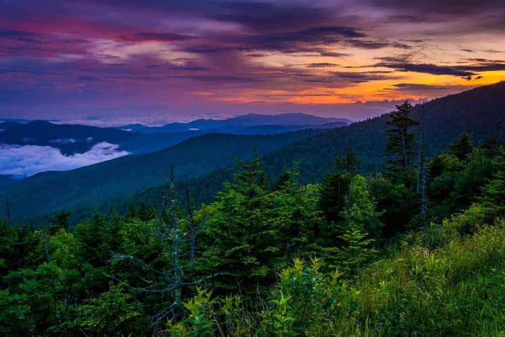 smoky mountains at sunset