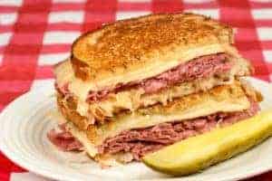 reuben sandwich with a pickle