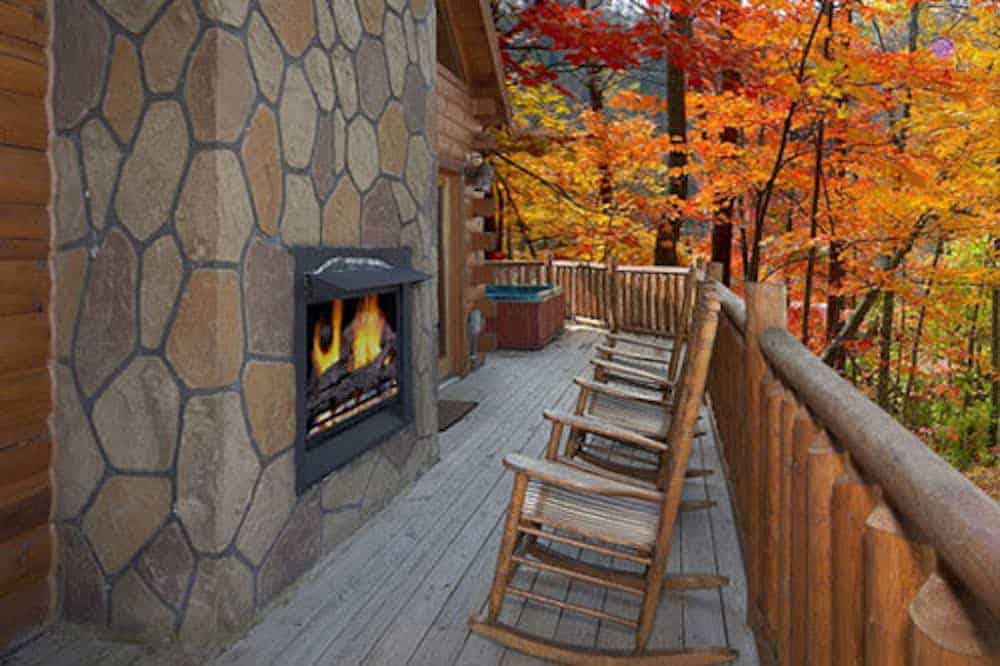 Outdoor fireplace at Gatlinburg cabin
