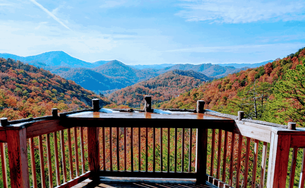 view from Pearly Gates Cabin in Gatlinburg in the fall