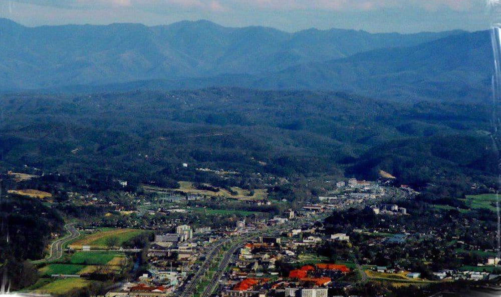 throwback arial view of Pigeon Forge