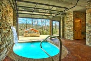 swimming pool inside 1 bedroom cabin in Gatlinburg