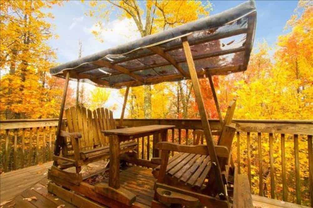 deck of a cabin in the fall