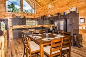 kitchen and dining table in cabin