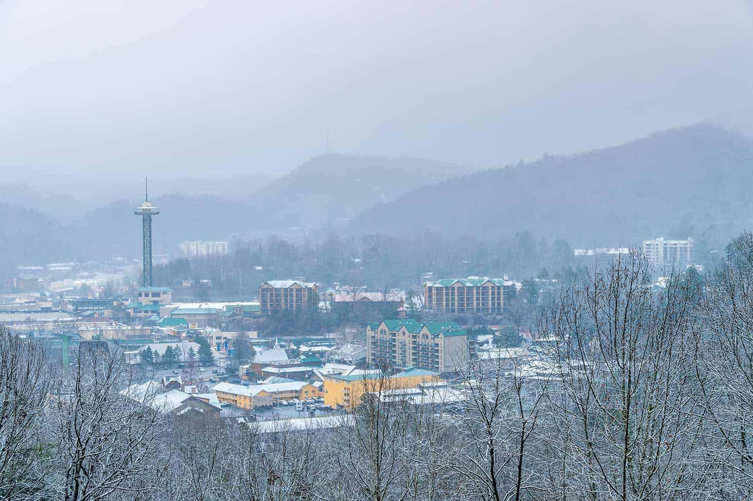 snowy gatlinburg downtown