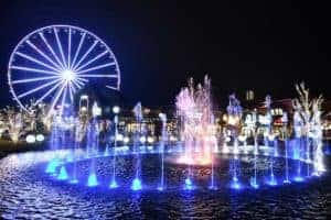 island wheel and fountain at night during winterfest