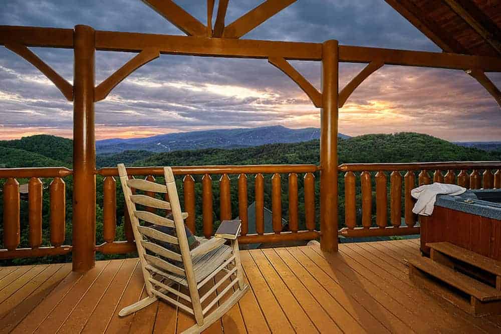sunset mountain view from 1 bedroom cabin in Gatlinburg TN
