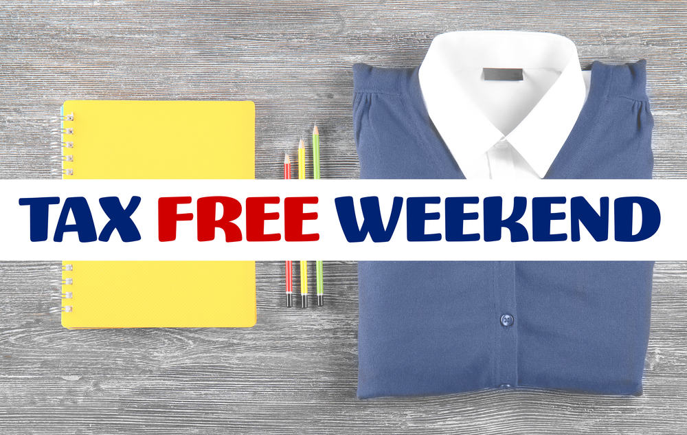 Tax Free Weekend notebook pens and shirt