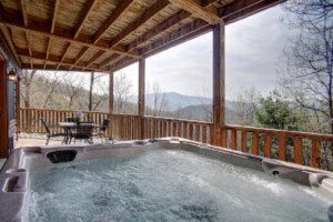 Hot tub with mountain view