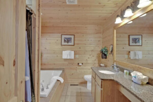 Main floor bathroom w/jetted tub w/lavender bath salts and shower