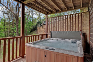 Private hot tub area overlooking mountain view