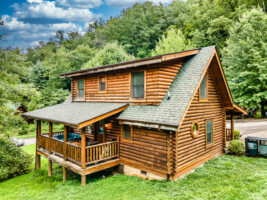 Back view of cabin. Lots of lawn space for kids to run around