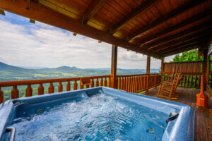 The hot tub deck has panoramic sunset views