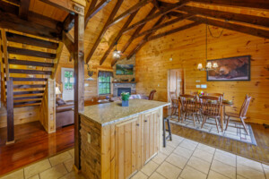 The island breakfast bar offers seating for four.