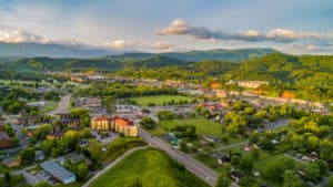 aerial view of pigeon forge and sevierville