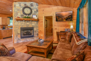 Easy Livin Log Cabin Living Room with Sectional Sofa  and Electric Fireplace