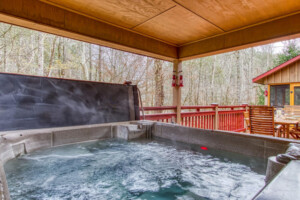 Hot tub overlooking the river