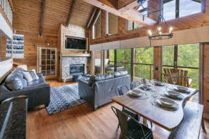 Living room/dining room overlooking mountain view