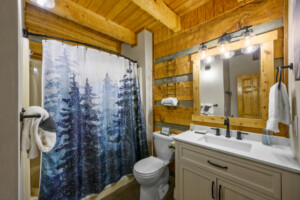 Main level full bathroom with tub/shower combo.