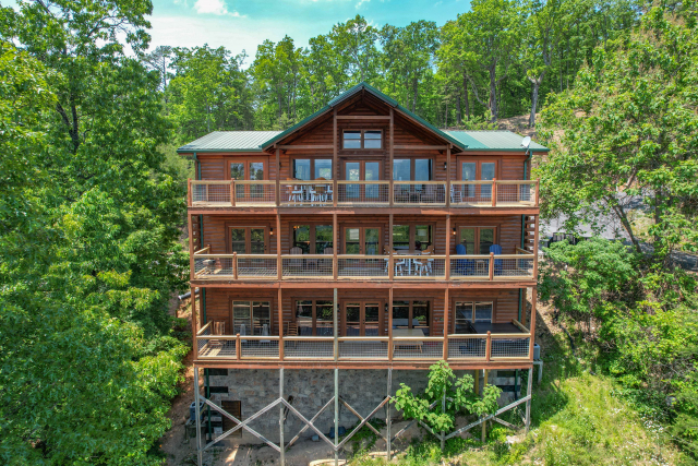  3-story log cabin with a great view.