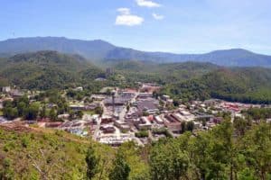 aerial view of Gatlinburg TN on a spring day