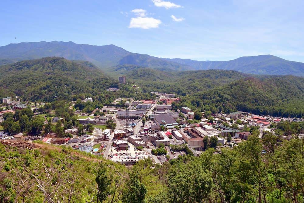 aerial view of Gatlinburg TN on a spring day