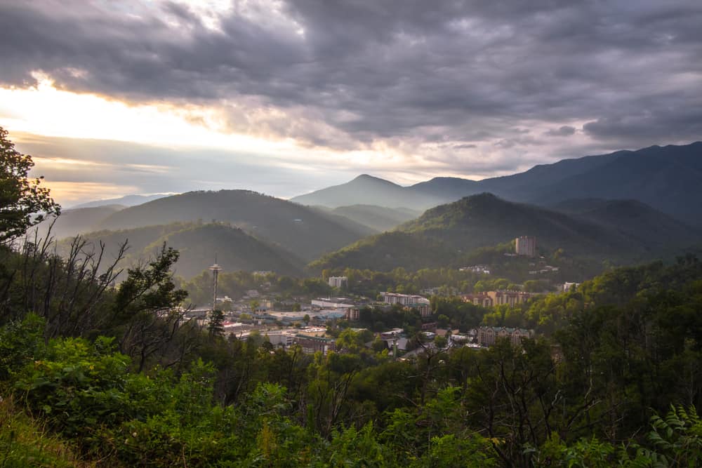 sunrise in Gatlinburg on a cloudy day