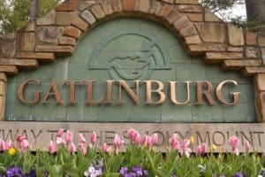 Gatlinburg sign with flowers