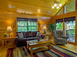 The beautiful summer time deck view looking towards Bluff Mountain