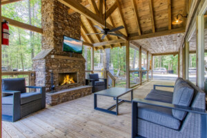 Outdoor wood fireplace and hot tub