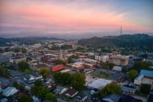 sunrise over downtown Sevierville