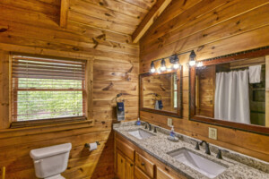 Ensuite bathroom with double vanity and walk in shower