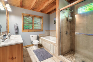 Soak in the jacuzzi tub or shower