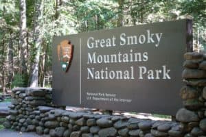 Smoky Mountains National Park entrance sign