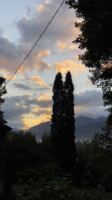 Sunrise over the mountains. View from the front of cabin