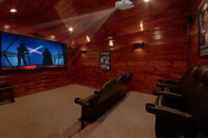 home theater in a Smoky Mountain cabin