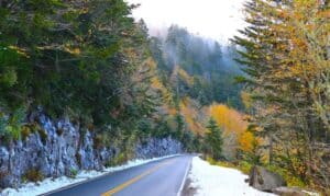 clingmans dome road after an autumn snowfall