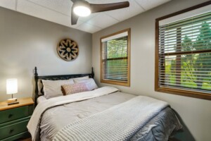 Dual twin bunk beds in the open game room