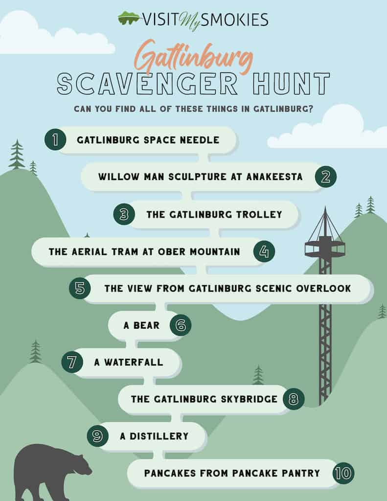 gatlinburg scavenger hunt list