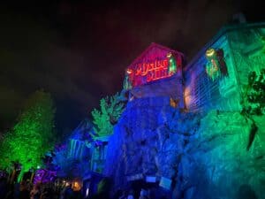 Mystery Mine at night during Dollywood's Harvest Festival